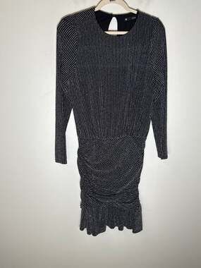 Krisa Black and White Stripe Long Sleeve Drop Waist Knee Length Dress Sz M